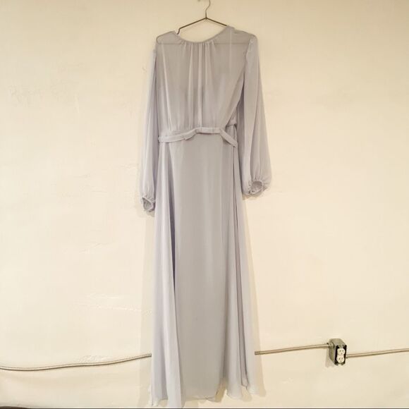 Dessy Chiffon Overlay Gown in Silver Dove 3098 Size 12 - Picture 2 of 11